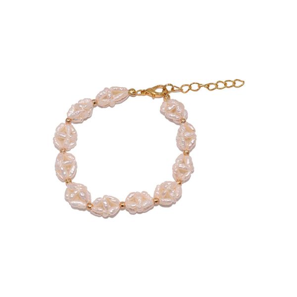 Armband Firetti "Schmuck Geschenk Armschmuck Armkette Wovenball", Gold (Gelbgoldfarben, Weiß), ArmbäNder, Damen, 21Cm, Messing Perlen, Messing, Perlen, Armband, Made In Germany - Mit SüßWasserzuchtperle-image