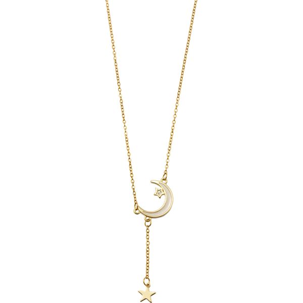 Y-Kette Firetti "Schmuck Geschenk Edelstahl Halskette Ankerkette Mond Sterne", Gold (Gelbgoldfarben), Halsketten, Damen, Edelstahl, L: 45,5 B: 2Mm, Made In Germany, B:2Mm-image