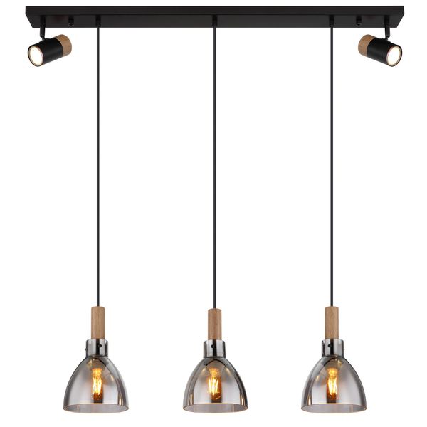 Globo Lighting HäNgeleuchte "Mattea", Schwarz, 3, H: 120Cm, 1 Stk., Leuchten, Schwarze HäNgeleuchte Mit Rauchglas, Mdf, GU10 & E27 Spots, HäNgeleuchte-image