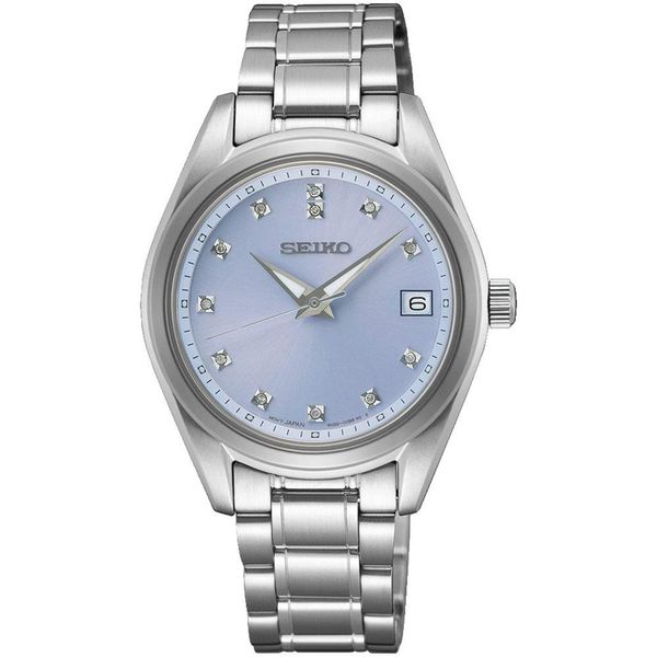 Quarzuhr Seiko, Silber (Silberfarben, Hellblau), Armbanduhren, Damen, Quarzuhr, Armbanduhr, Damenuhr, Edelstahlarmband, Datum, Saphirglas-image