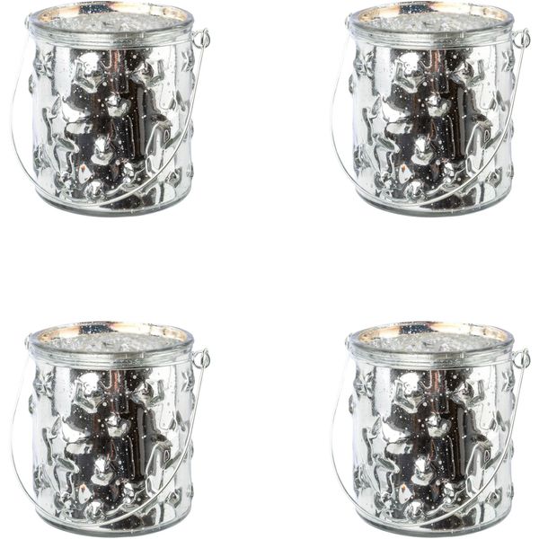 Windlicht Creativ Deco "Weihnachtsdeko", Silber (Silberfarben), H:10Cm Ø:6,5Cm, Glas, Kerzenhalter, Windlicht, Glas Mit Stern-Struktur-image