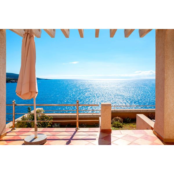 Fototapete Papermoon "Terrace With A Sea View", Bunt, B:3M L:2,23M, Vlies, Tapeten-image