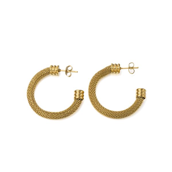 Paar Creolen "Schmuck Geschenk Edelstahl Ohrschmuck Ohrringe Mesh-Optik", Gold (Gelbgoldfarben), Aniston Jewelry & Watches, Ohrringe, Damen, 32Mm, Edelstahl, Made In Germany-image