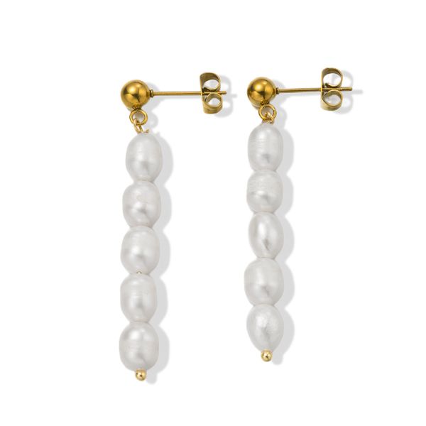 Paar Ohrstecker "Schmuck Geschenk Edelstahl Ohrschmuck Ohrringe Perlen", Gelbgoldfarben, Weiß, Aniston Jewelry & Watches, Ohrringe, Damen, Edelstahl Perlen, Edelstahl, Perlen, Made In Germany - Mit SüßWasserzuchtperle-image