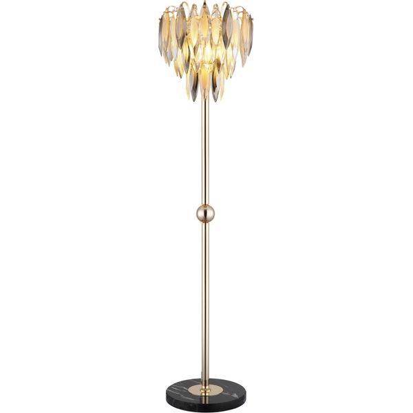 Globo Lighting Stehlampe "Elinor", Goldfarben, 4, Ø 40Cm H: 165Cm, 1 Stk., Leuchten, Stehleuchte Gold/Marmor, K9 Kristalle, FußTrittschalter, E14, Stehlampe-image
