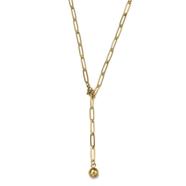 Kette Mit AnhäNger "Schmuck Geschenk Edelstahl Halsschmuck Halskette Y-Kette Kugel", Gelbgoldfarben, Aniston Jewelry & Watches, Halsketten, Damen, Edelstahl, L: 45 B: 4Mm, Made In Germany, B:4Mm-image