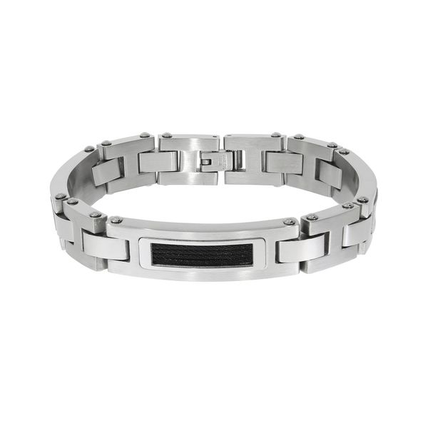 Armband Zeeme "Edelstahl Matt Glanz Zweifarbig Mit Schwarzem Stahlseil", Schwarz, ArmbäNder, Damen, 22Cm, Edelstahl, GläNzend, Armband-image