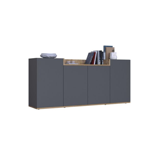 Sideboard Otto Home "Bolsena, Kommode, Schrank,Lowboard Mit 6 FäCher Und Offenes Ablagefach", Anthrazit, Eiche Wotan Matt, B:160Cm H:71,2Cm T:35Cm, Sideboards, Sideboard, Stehend/HäNgend Montierbar, Made In Italy, B/T/H: 160 × 35 × 71,2 Cm-image