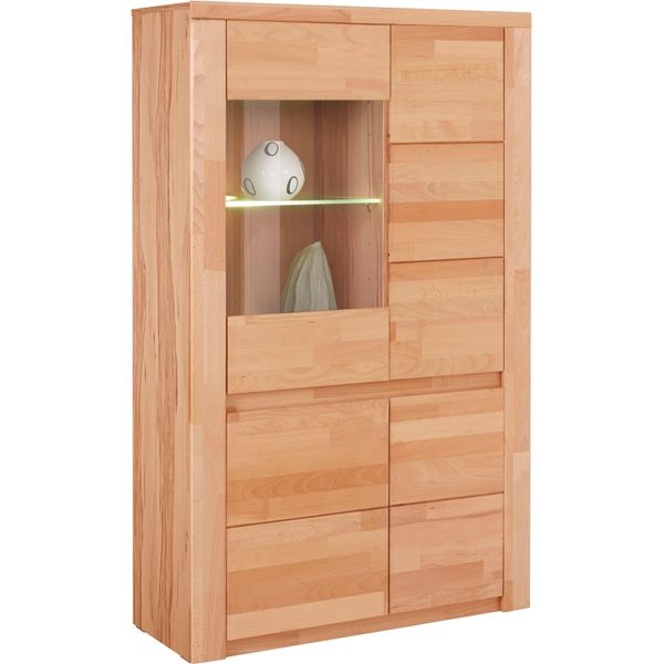 Vitrine Otto Home "Burani", Beige (Kernbuche Teilmassiv), B:90Cm H:145Cm T:35Cm, Holz Teilmassiv, SchräNke, Vitrine, Grifflose Optik-image