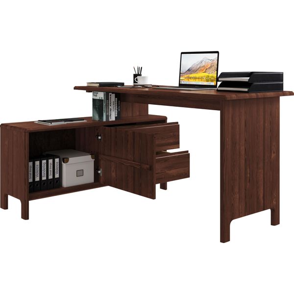 Schreibtisch Otto Home "Luven, Aus Massivholz", Braun (Dunkelbraun), B:140Cm H:76Cm T:60Cm, Tische, Schreibtisch, In 2 Breiten, Variable Nutzung Als Schreibtisch Oder Eckschreibtisch-image