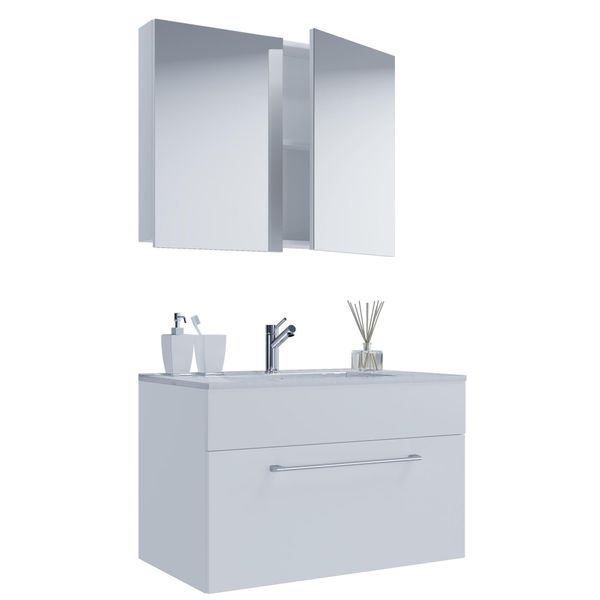 Waschtisch Vcm "3-Tlg. Waschplatz Waschtisch Badinos Schublade Sc", Weiß, B:80Cm T:46Cm, Waschtische, Waschtisch-image