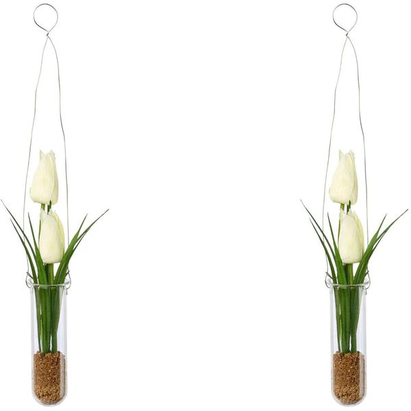 Kunstblume Otto Home "Tulpen In HäNgevase", Weiß, B:4Cm H:35Cm, Kunststoff, Kunstpflanzen-image