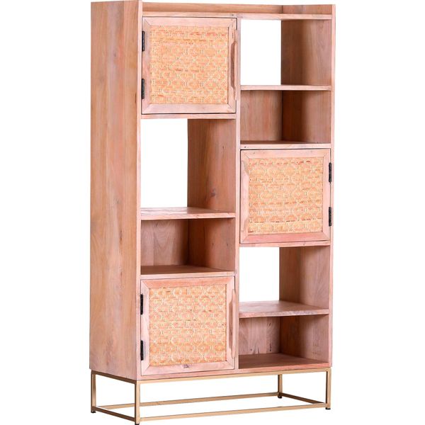 Highboard Gutmann Factory "Belkin, Hochkommode", Beige (Natur), B:80Cm H:146Cm T:37Cm, Sideboards, Highboard, Stauraumschrank, TüRen Mit Rattanfront, Breite 80 Cm-image