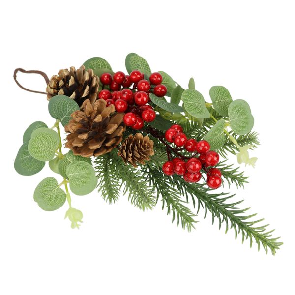 Kunstblume I.Ge.A. "Dekobund Tanne/Eukalyptus", GrüN, Rot, B:20Cm H:33Cm L:15Cm, Polyester, Kunstpflanzen, Mit Beeren Und Zapfen, Zum Legen Und HäNgen-image