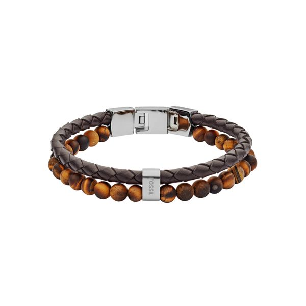Armband Fossil "Schmuck Geschenk Edelstahl Leder Vintage Casual", Braun (Edelstahlfarben, Braun, Braun), ArmbäNder, Damen, Edelstahl Leder, Edelstahl, Leder, Armband, Mit Tigerauge-image
