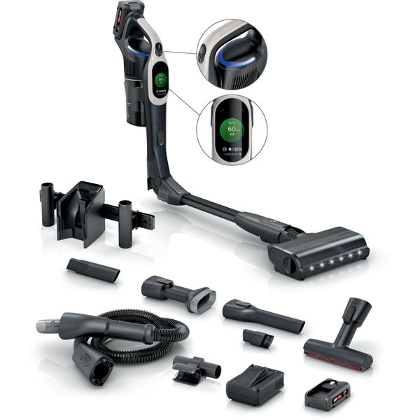 Bosch Akku-Stielstaubsauger "BTS1042GQC", Schwarz Cream, B:25Cm H:130Cm T:21,6Cm, Akkusauger, Display, Knickrohr, Hepa-Filtersystem, SchnellladegeräT, 2 Akkus, Grau-image