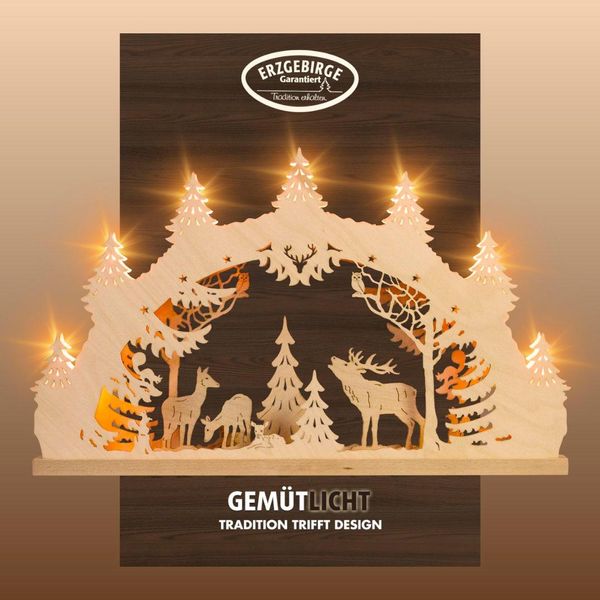 Schwibbogen Weigla "Hirschfamilie, Lichterbogen Aus Holz, Natur, Made In Germany", Beige (Natur), B:52Cm H:32Cm T:6Cm, Holzwerkstoff, SchwibböGen, Schwibbogen, Erzgebirge Garantiert, Weihnachtsdeko Innen, Weihnachtsbeleuchtung-image