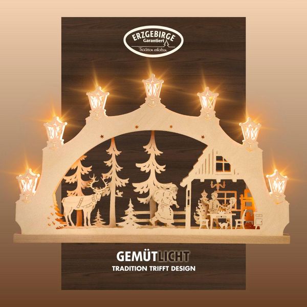 Led Schwibbogen Weigla "Weihnachtsabend, Lichterbogen Aus Holz, Natur, Made In Germany", Beige (Natur), B:52Cm H:32Cm T:6Cm, Holzwerkstoff, SchwibböGen, Erzgebirge Garantiert, Weihnachtsdeko Innen, Weihnachtsbeleuchtung-image