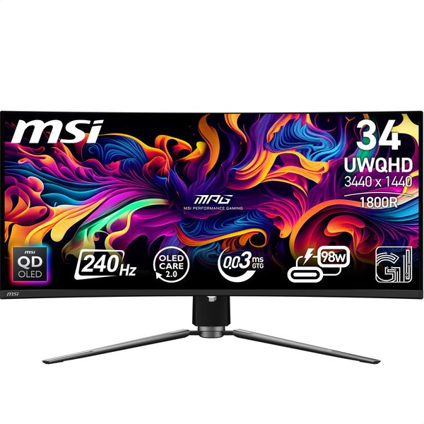 Msi Curved-Gaming-Oled-Monitor "Mpg 341CQPX Qd", Energieeffizienz: G (A-G), Schwarz, Monitore, 3 Jahre Herstellergarantie, HöHenverstellbar, USB-C-image