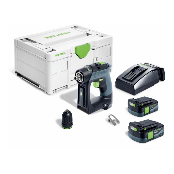 Festool Cxs 12 2,5-Plus Akku-Bohrschrauber Aus Kunststoff Und Metall Mit Schnellspannbohrfutter Und Winkelvorsatz FüR Holz Oder Metall, Inklusive Akku (12 V / 2.5 Ah) Und LadegeräT - 576864)-image