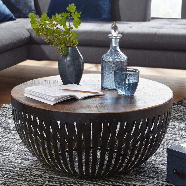 Couchtisch FineBuy Sofatisch 70 Cm Tisch Holz Massiv Metall Wohnzimmertisch-image
