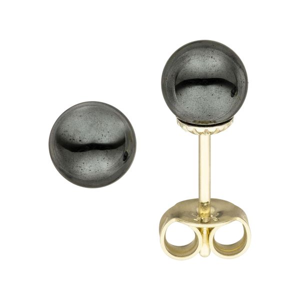 Paar Ohrstecker Jobo, Gelb (Gelbgold 585), Ohrringe, Damen, 6Mm, Gelbgold 585, 585 Gold Mit HäMatit-image