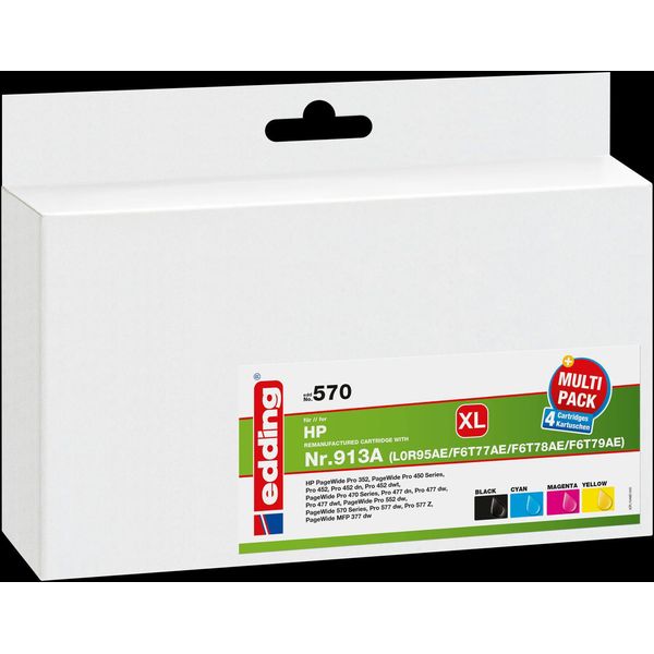 Edding Druckerpatronen EDD-570 Schwarz, Cyan, Magenta, Gelb Kompatibel Zu Hp 913A (L0R95AE, F6T77AE, F6T78AE, F6T79AE), 4Er-Set-image