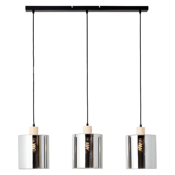 Brilliant Pendelleuchte "Weald", Schwarz (Schwarz, Rauch, Holz), 3, Leuchten, HöHe 120 Cm, E27, KüRzbar, Metall/Glas/Holz, Schwarz/Rauch/Holz, Pendelleuchte-image