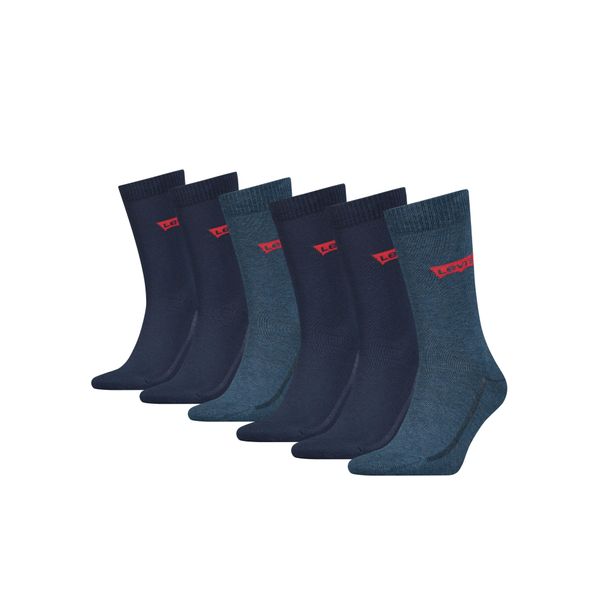 Socken Levi's "Levis Regular Cut Batwing Logo 6P Recycled Co Ecom", Herren, Gr. 43-46, Blau (Denim), Baumwollmischung, Bedruckt, Unifarben Mit Farbeinsatz, Normal, Socken Socken, Mit Breitem Logobund-image