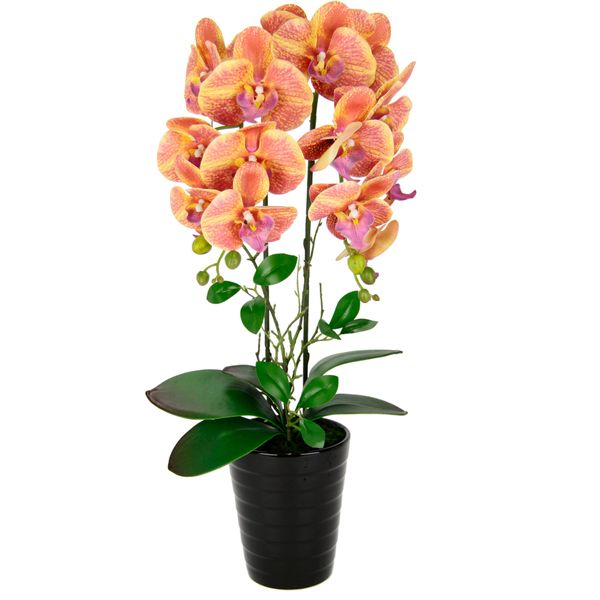 Kunstblume I.Ge.A. "Orchidee", Orange, B:26Cm H:58Cm L:18Cm, Kunstpflanzen, Im Topf Phalaenopsis Orchidee Phalaenopsis Mit ÜBertopf Hochzeit-image