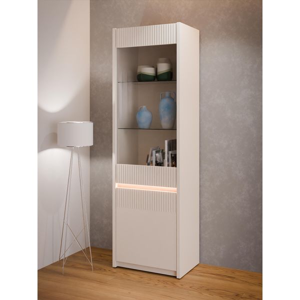 Vitrine Forte "Oak Squere Vitrine, Soft Close", Weiß (Mauvella Eiche, Kashmir Beige), B:60,6Cm H:197,9Cm T:41,5Cm, Holzwerkstoff, SchräNke, Vitrine, B/H/T 60,6/197,9/41,5 Cm, Beleuchtung, GlastüRe, Grifflos-image
