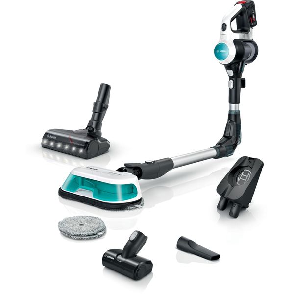 Bosch Akku-Stielstaubsauger "Unlimited 7 Prohygienic Aqua BKS71HYG4, 2In1 Saugen & Wischen", Weiß, B:25,2Cm H:131,5Cm T:20,4Cm, Akkusauger, Knickrohr, Hygiene-Filter, 10 J. Motorgarantie, Mini-Turbo-DüSe, Weiß-image