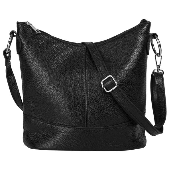 UmhäNgetasche Cluty, Damen, Gr. B/H/T: 26Cm X 24Cm X 14Cm Onesize, Schwarz, Leder, Leicht GläNzend, Unifarben, Taschen UmhäNgetasche, Echt Leder, Made In Italy-image