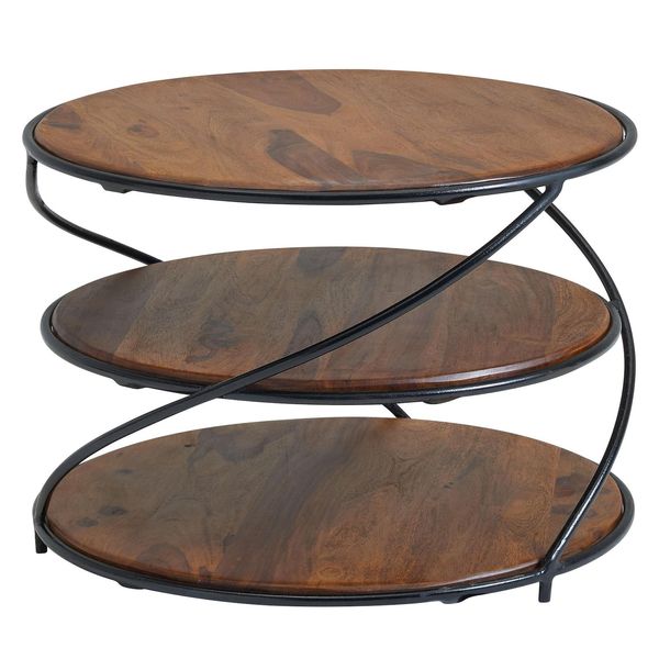Finebuy Couchtisch Sheesham Massivholz Ø58 Cm Ablagen Industrial Wohnzimmertisch-image