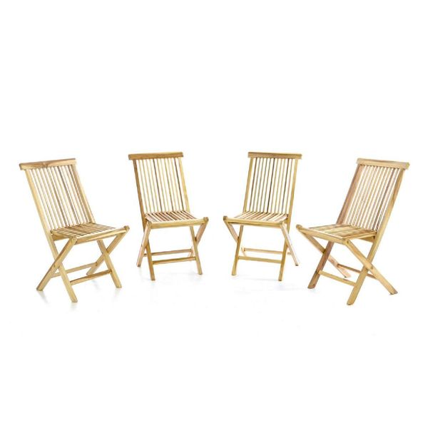 Vcm 4Er Set Gartenstuhl Teak Holz Unbehandelt Klappbar MaßE B. 46X H. 89X T. 62Cm-image