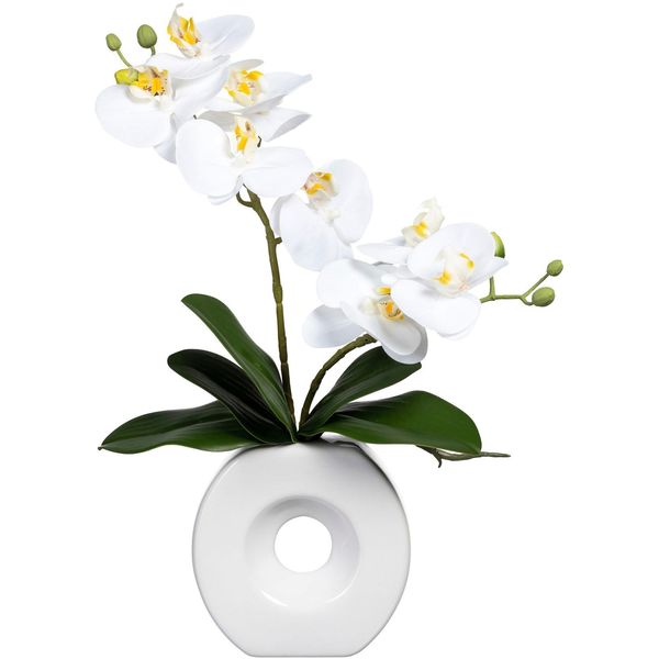 Kunstorchidee Creativ Green "Phalaenopsis", Weiß, H:35Cm, Kunststoff, Kunstpflanzen, In Keramikvase-image