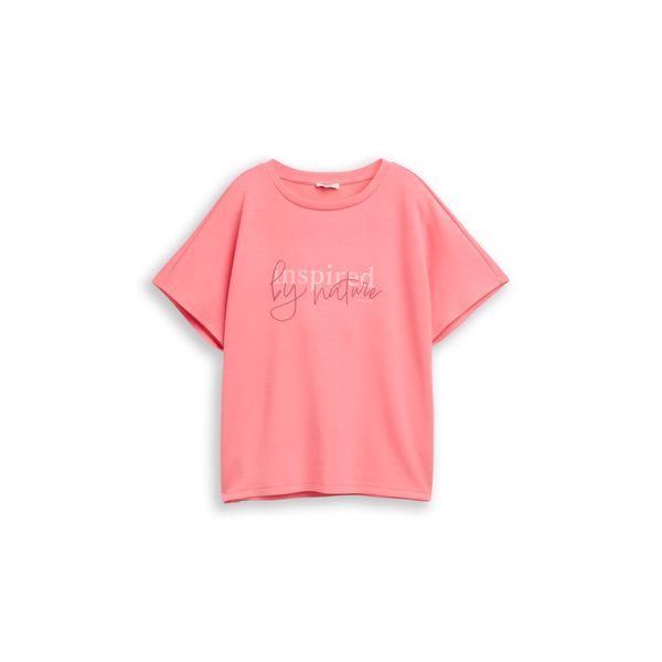 Tom Tailor Damen Loose Fit Scuba T-Shirt Mit Print, Rosa, Uni, Gr. Xs-image