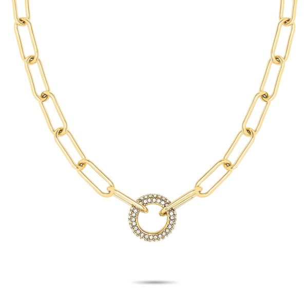 Gliederkette Tamaris "Schmuck Geschenk Edelstahl Halskette Mit Glitter Donut", Gelbgoldfarben, Kristallweiß, Halsketten, Damen, Edelstahl, L: 45 B: 1,7Mm, Gliederkette, Mit Glasstein, B:1,7Mm-image