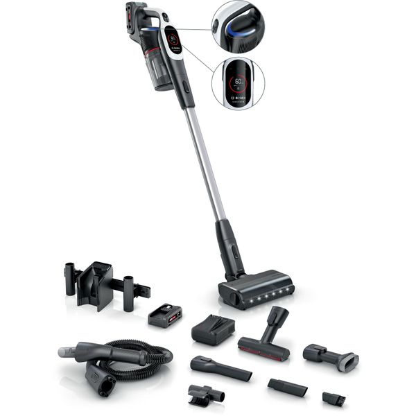Bosch Akku-Stielstaubsauger "BTS942WQC", Weiß, B:25Cm H:130Cm T:21,6Cm, Akkusauger, Led-Licht, Hepa-Filtersystem, SchnellladegeräT, 2 Akkus, Weiß-image