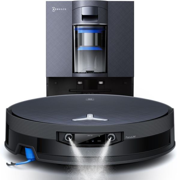 Ecovacs Nass-Trocken-Saugroboter "Deebot X12 Omnicyclone, Focusjet-Technologie", Schwarz, B:35,3Cm H:9,8Cm T:35,1Cm, Saugroboter, 25Cm, Wischrolle, Omnicyclone Station (Beutellos), Haustierfreundlich, Topseller-image