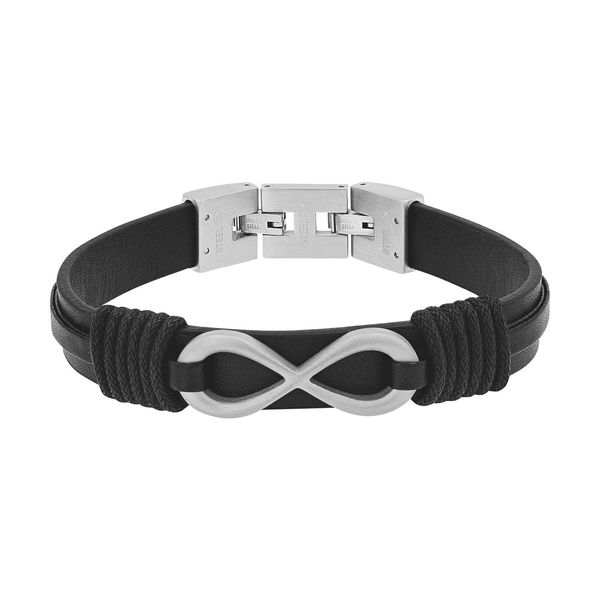 Lederarmband Tom Tailor "Schmuck Edelstahl Leder Textil Infinity Unendlichkeitsschleife", Schwarz (Edelstahlfarben, Schwarz), ArmbäNder, Herren, 21,5Cm, Edelstahl Leder Textil, Edelstahl, Leder, Textil, Lederarmband-image