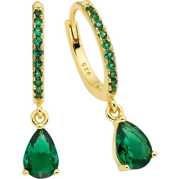 Paar Creolen Firetti "Schmuck Geschenk Silber 925 Ohrschmuck Ohrringe TropfenanhäNger", Gold (Gelbgoldfarben, GrüN, GrüN), Ohrringe, Damen, 15,2Mm, Silber 925 (Sterlingsilber), Mit Zirkonia (Synth.) Oder Spinell (Synth.)-image