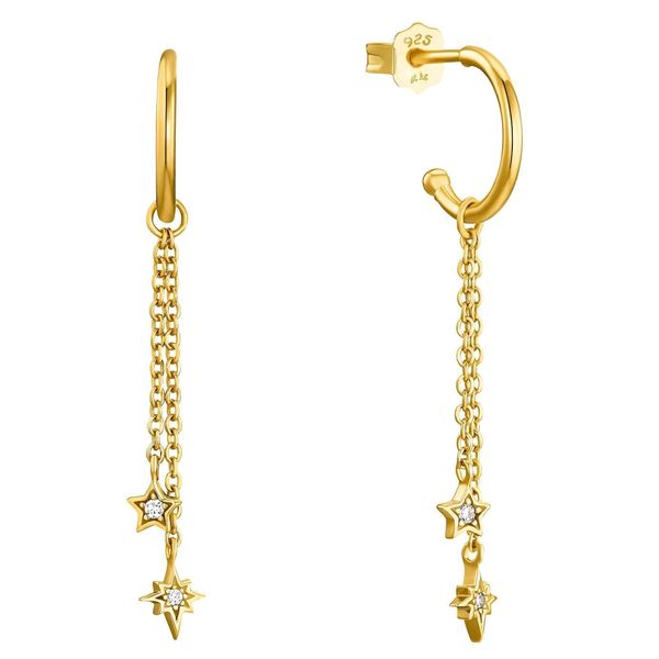 Paar OhrhäNger Amor "Sterne", Gold (Gelbgoldfarben, Weiß, Kristallweiß), Ohrringe, Damen, Silber 925 (Sterlingsilber), Mit Zirkonia (Synth.)-image
