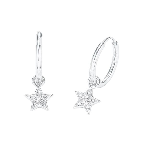 Paar Creolen Amor "Sterne", Bunt (Silberfarben, Weiß, Kristallweiß), Ohrringe, Damen, Silber 925 (Sterlingsilber), Mit Zirkonia (Synth.) - EinhäNger Abnehmbar-image