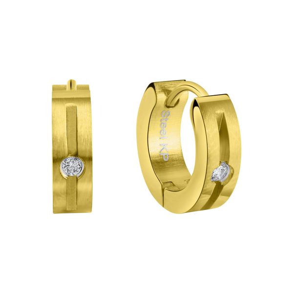Paar Creolen Firetti "Schmuck Geschenk Edelstahl Ohrschmuck Ohrringe", Gelbgoldfarben, Kristallweiß, Kristallweiß, Ohrringe, Damen, 13Mm, Edelstahl, Mit Zirkonia (Synth.)-image