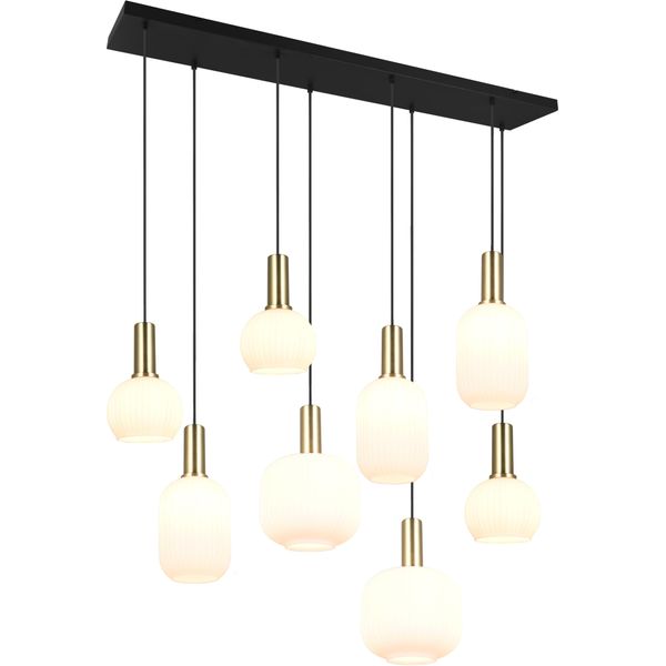 Trio Leuchten Pendelleuchte "Diva, E27 HäNgelampe 8-Flammig Mit Glasschirm, Exkl 8Xe27 Max 10W", Braun (Messing Matt), 8, H: 150Cm, 1 Stk., Leuchten, HöHenverstellbar Bis Max 150Cm HäNgeleuchte 120X32 Cm Wohnzimmer KüChe, Pendelleuchte-image