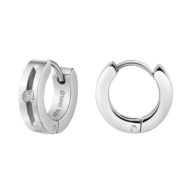 Paar Creolen Firetti "Schmuck Geschenk Edelstahl Ohrschmuck Ohrringe", Edelstahlfarben, Kristallweiß, Kristallweiß, Ohrringe, Damen, 13Mm, Edelstahl, Mit Zirkonia (Synth.)-image