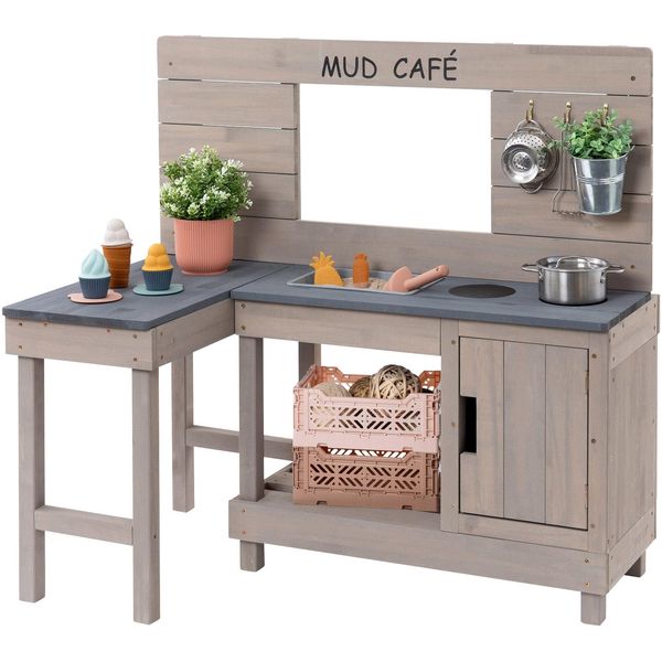 Outdoor-SpielküChe Muddy Buddy "MatschküChe Coffee Corner", Warmgrau, SpielküChen, Kinderb:100Cm H:95Cm T:60Cm, Holz, B:100Cm H:95Cm T:60Cm-image
