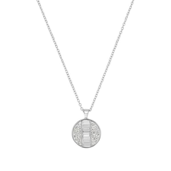 Kette Mit AnhäNger Tom Tailor "Schmuck Geschenk Edelstahl Kreis Rund", Edelstahlfarben, Kristallweiß, Halsketten, Damen, Edelstahl, L: 45 B: 2,4Mm, Mit Glassteine, B:2,4Mm-image