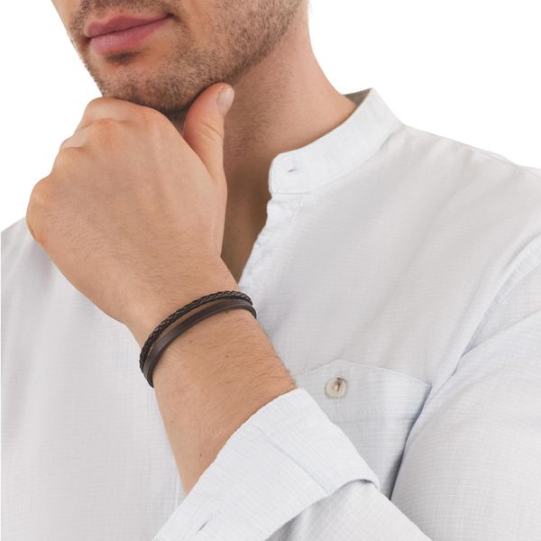 Lederarmband Tom Tailor "Schmuck Geschenk Edelstahl Leder", Edelstahlfarben, Braun, ArmbäNder, Herren, 21,5Cm, Edelstahl Leder, Edelstahl, Leder, Lederarmband-image
